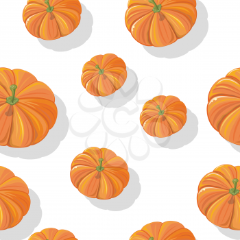 Pumpkin vector seamless pattern. Flat style illustration. Group of different size pumpkins on white background. Vegetable ornament. For packaging, wrapping paper, printings, wallpapers, grocery ad 