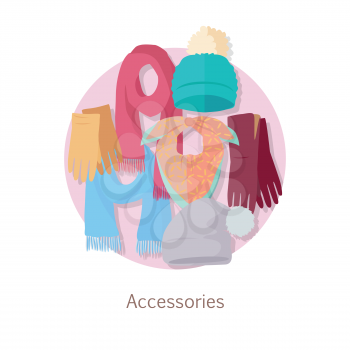 Men s accessories. Vector set with hand drawn colored object on theme of fashion. Fashionable clothes for man. Autumn winter new collection. Bags, shoes, hats and scarves. Vector in flat style