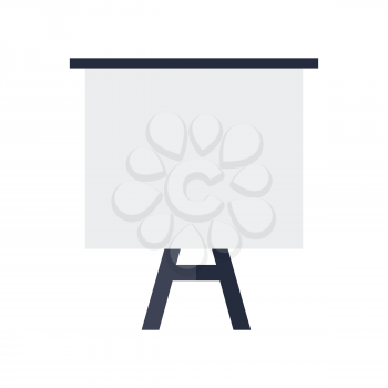 Tripod whiteboard with blank screen. Tripod whiteboard icon. Empty board at a presentation. Tripod icon. Isolated object in flat design on white background.