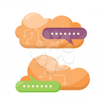 Data protection cloud storage design flat concept. Online storage sign symbol icon. Storage and cloud, cloud computing, cloud backup, data network internet web connection. Saving information. Vector