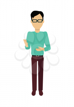 Male character without face in turquoise sweater vector in flat design. Man template personage figure illustration for concepts, mobile app pictogram, logos, infographic. Isolated on white background.