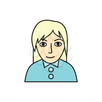 Woman character avatar vector. Flat style. Smiling blonde female portrait. Illustration for identity in Internet, mood concepts, app pictograms, infographic. Isolated on white background. 