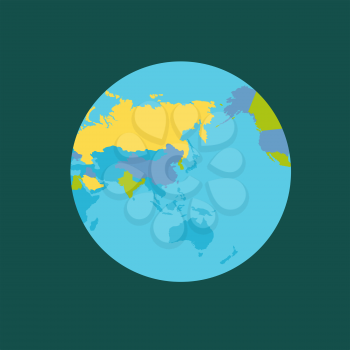 Planet Earth vector illustration. World Globe with political map. Countries silhouettes on the planet surface. Global world concept. Asia, East, India, Australia, Indian and Pacific ocean from space.