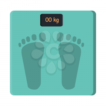 Bathroom scale isolate on white. Foot scale electronic device. Measurement of weight equipment. Household appliance. Instrument for measuring weight. Balance weight control. Vector in flat style