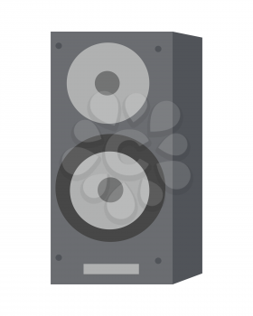 Musical loud speaker isolated on white background. Plastic sound regulating musical device. Music producing column. Professional acoustic amplifier. Vector illustration in flat design style