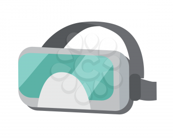 VR Glasses or virtual reality helmet flat style isolated on white. Provides immersive virtual reality for wearer. Used in computer games, other applications, including simulators and trainers. Vector
