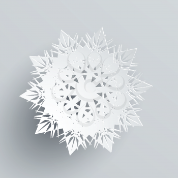 Snowflake isolated on silver background. Realistic flake of snow. 3D paper snowflake. Winter and New Year, christmas theme, snow, xmas concepts. Silver snowflake. Snowflake with shadow. Vector