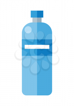 Blue plastic bottle. Illustration of bottle of mineral water. Plastic bottle icon. Retail store element. Simple drawing. Isolated vector illustration on white background.