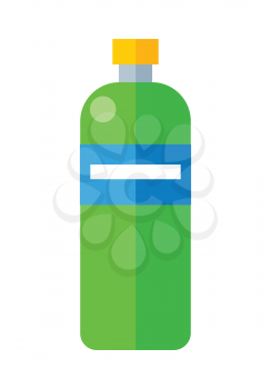 Green plastic bottle. Illustration of bottle of mineral water. Plastic bottle icon. Retail store element. Simple drawing. Isolated vector illustration on white background.