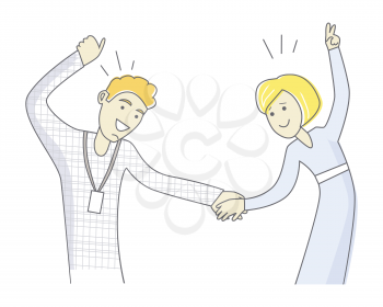Loving young couple dancing. Man and woman dancing. Sweet couple having fun and dancing together. Couple dancing rock n roll. Retro swing dancing. Line art. Isolated object on white background.