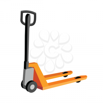 Hydraulic trolley jack with heavy boxes with goods. Buying building materials in supermarket with hand pallet truck. Delivering overall goods. Flat design illustration for ad and concepts