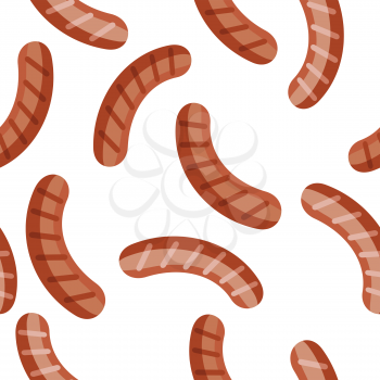 Bavarian sausages isolated on white. Bierwurst sausage. Smoked sandwhich meat sausage seamless pattern. Stylish snack endless texture wallpaper design. Nutrition lunch. Tasty breakfast. Vector