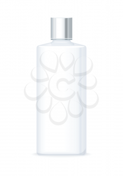 Lotion or shower gel bottle isolated on white. Empty cosmetic product tube. Reservoir without label. No logo or trademark on flask. Part of series of decorative cosmetics items. Vector illustration