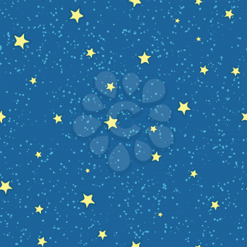 Seamless pattern with yellow stars on blue background. Night sky with bright stars vector. Flat design. For wrapping paper, greeting card, invitation, prints design, astrological, astronomical concept