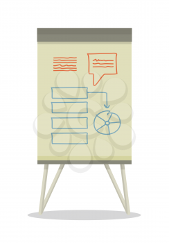 Whiteboard with infographics. Board at a presentation with diagram. On whiteboard show analytical information. Development of algorithm steps. Isolated object in flat design on white background.