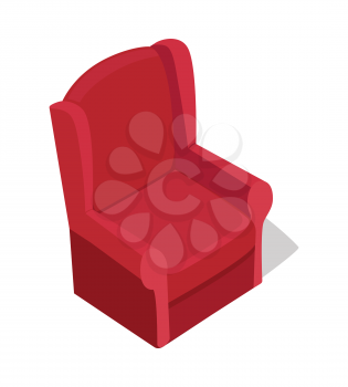 Red armchair vector in isometric projection. Comfortable furniture  illustration for stores advertising, app icons, infographics, logo, web and games environment design. Isolated on white background 
