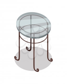 Round glass tea table vector in isometric projection. Classic furniture illustration for stores advertising, icons, infographics, logo, web and games environment design. Isolated on white background 