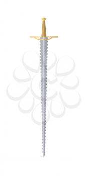 One-handed medieval knife. Cartoon game rapier isolated on white. Weapon symbol icon. War concept. For computer games, mobile appliances. Part of series of game objects. Vector illustration.