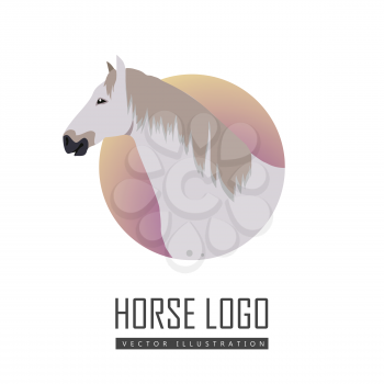 Gray with spots horse vector logo. Flat design. Domestic animal. Country inhabitants concept. For farming, animal husbandry, horse sport illustrating. Agricultural species. Isolated on white