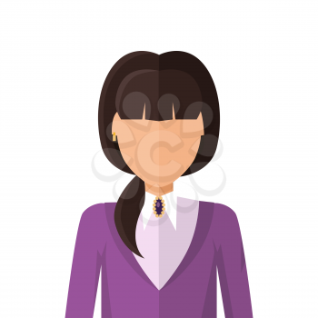 Woman character avatar vector in flat style design. COLOR1 female personage portrait icon. Illustration for identity in Internet, concepts, app pictograms, infographic. Isolated on white background. 