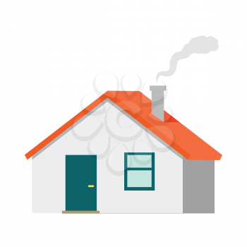 House vector illustration. Flat design. Cottage with red roof and smoke from chimney. Illustration of dwelling for real estate concepts, infographic, icons or web design. Isolated on white background