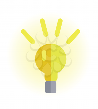 Electric light bulb vector in flat style. New idea and brainstorming. Illustration for intellectual concept, illuminating stores ad, application icons, logo design. Isolated on white background