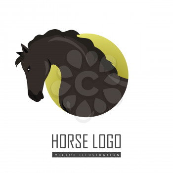 Black horse flat style vector logo. Domestic animal. Country inhabitants concept. Illustration for farming, animal husbandry, horse sport companies. Agricultural species. Isolated on white