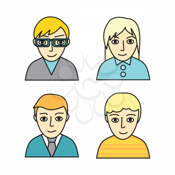 Set of people characters avatar vectors in flat design. Female and male portrait icons. Illustrations for identity in Internet, concepts, app pictograms, infographic. Isolated on white background. 
