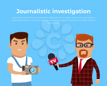 Journalistic investigation concept banner. Flat design. Financial crime, tax evasion, money, laundering, corruption illustration. Set of media workers characters investigator photographer reporter