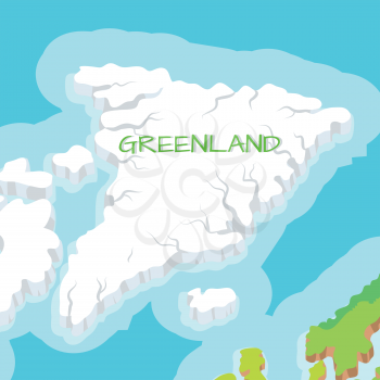 Greenland map isolated. Isometric map of Greenland detailed vector illustration. 3D country concept for infographic. Located between the Arctic and Atlantic Oceans. Vector design illustration