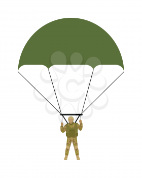 Military parachutists vector. Paratrooper descending by parachute flat illustration isolated on white background. Airborne forces soldier. For military concepts, infographics, icons design