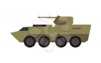 Armored personnel carrier with small-caliber cannon on turret in camouflage color vector illustration isolated on white background. Army machine. For military concepts, infographics, icons, web design