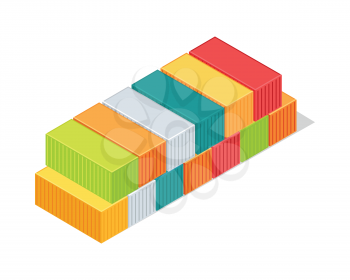 Set of cargo intermodal containers. Isometric 3d container delivery. Cargo container, freight industry, export, industrial container, storage goods, delivery container, import heavy container. Vector