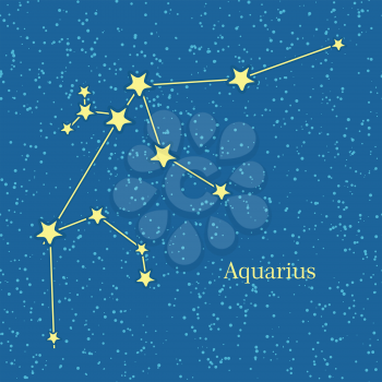 Aquarius zodiac symbol on background of cosmic sky. Eleventh astrological sign in Zodiac, originating from constellation Aquarius. Horoscope sign of zodiac. Astrology and mythology concept. Vector