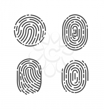 Security and prints of fingers to pass access. Identification fingerprints sketches set icons vector. System of bio recognition, identifying methods