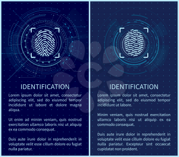Identification fingerprints posters set with text sample vector. Fingermark and thumbprint authorization of unique personal finger pattern of human