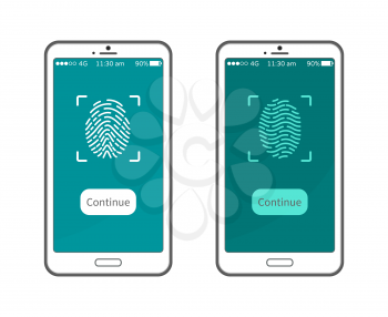 Fingerprint on smartphone display, personal identity password to continue work with gadget vector isolated. Mobile phone and touch screen sign, identification