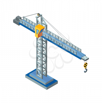 Crane machine, industrial construction machinery made of steel isolated icon vector. Lifting device with hook and rope. Tower hydraulic structure