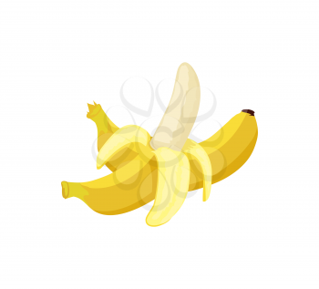 Banana exotic juicy ripe yellow fruit, whole and piled, vector isolated. Tropical edible food, dieting vegetarian icon full of vitamins, sweet dessert