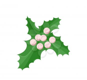 Mistletoe traditional Christmas design ornament of green leaves and berries. Single holiday celebration symbol, realistic style isolated on white vector