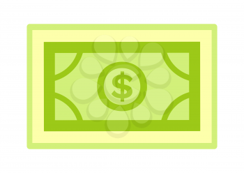 Dollar in frame, green money, finance decoration, symbol of tax or charity, payment element, bank and investment, cash or currency flat style vector