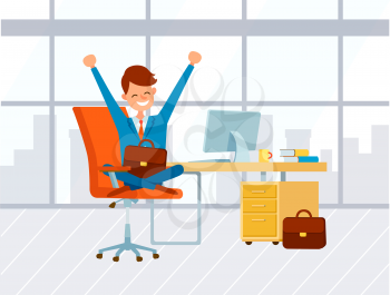 Office work of person wearing formal clothes vector, businessman tired from job. Productive leader of company at workplace. Director sitting by computer