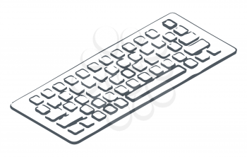 Personal computer keyboard, isolated icon hand drawn and colorless. Monochrome sketch outline of device with buttons to input information on laptop. Keypad for writers typing, vector in flat style