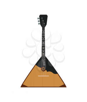 Balalaika Russian wooden musical instrument. Guitarlike object with triangular body and strings. Folklore sounds in Russia, icon vector illustration