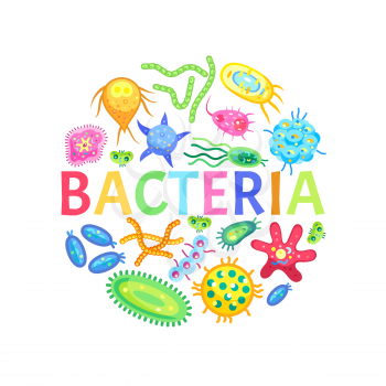 Bacteria and other microorganisms color poster isolated on white vector illustration of small animals with horns and sensitive appendages on bodies