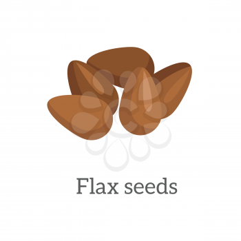 Illustration of Flax Seeds. Ripe flax seed in flat. Brown flaxseeds. Several flax seeds. Healthy vegetarian food. Isolated vector illustration on white background.
