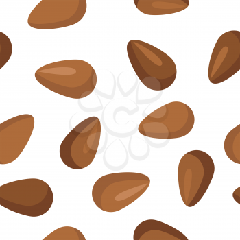 Flax seeds seamless pattern vector in flat design. Traditional snack. Healthy food. Seed ornament for wallpapers, polygraphy, textiles, web page design, surface textures. Isolated on white background.