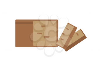 Loaf of bread vector in flat style design. Cake or bun with sliced part for baking concepts, bakery logotypes, food and healthy nutrition illustrating. Isolated on white background.    