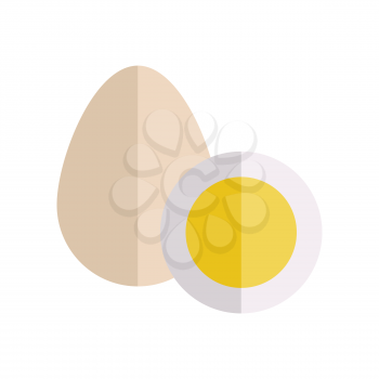 Eggs vector Illustration. Flat design. Farm product concept. Two eggs of poultry fresh and boiled, isolated on white. Illustration for for culinary recipes, cafe menu, packaging prints, icons.
