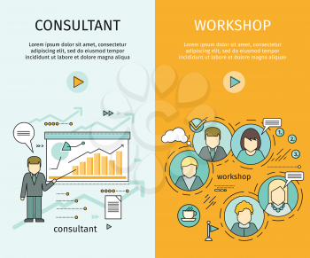 Management consulting and workshop banners. Team building, workshop, develop ability, business people teamwork, personal development growth, team leader, business consulting, business strategy concept